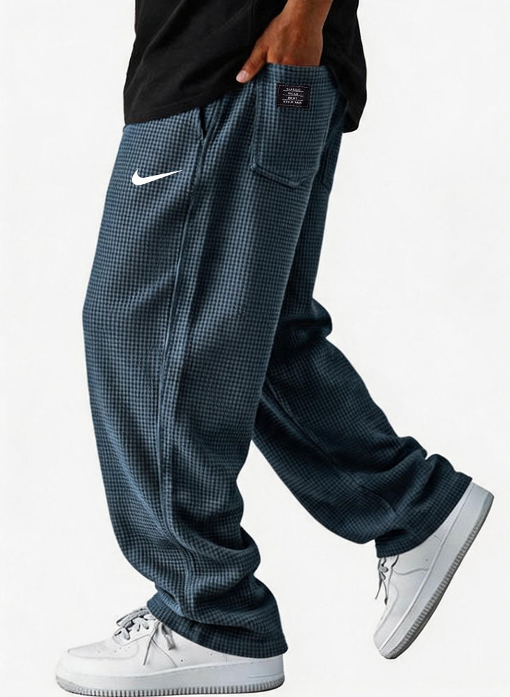 Waffle Grid Wide-Leg Pants