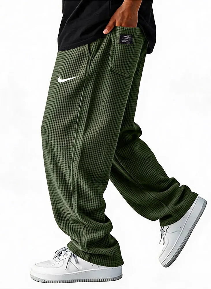 Waffle Grid Wide-Leg Pants